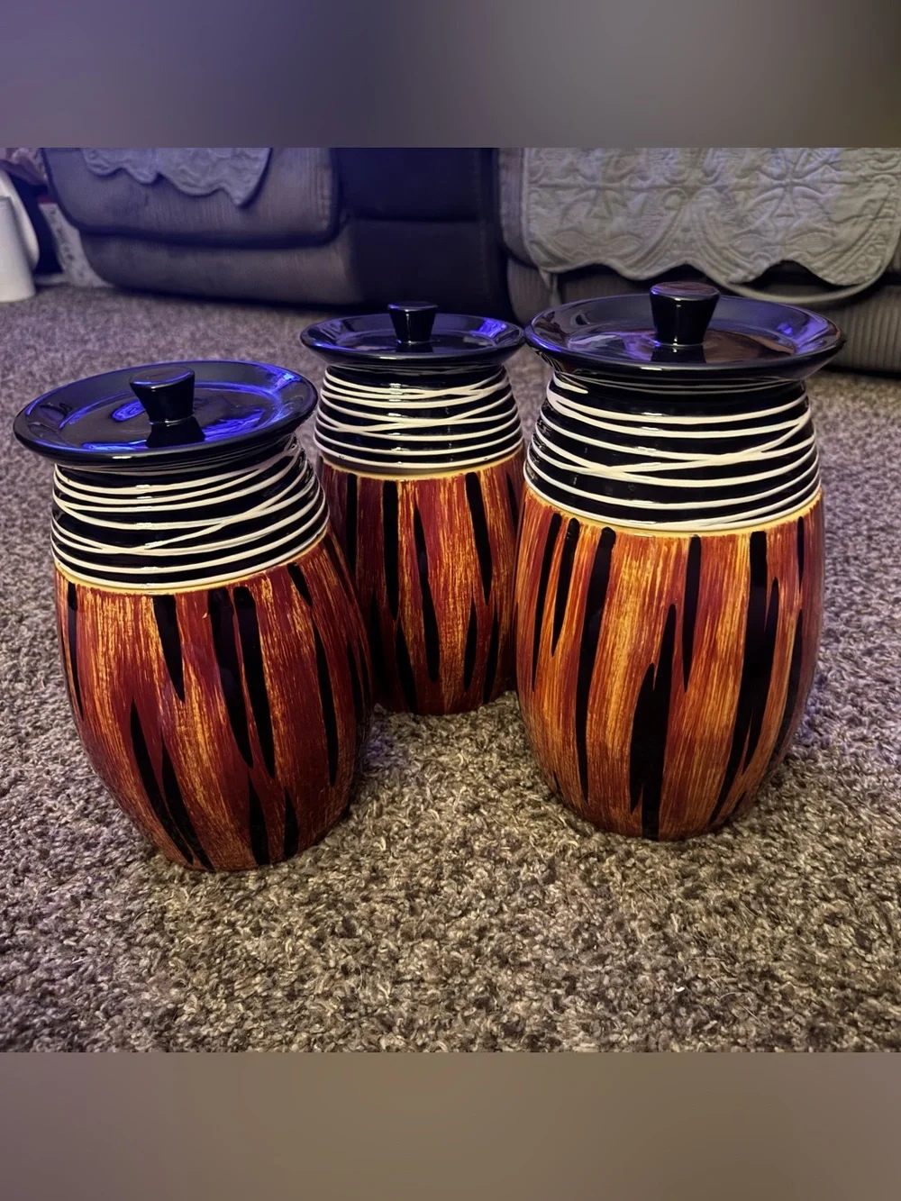 Ceramic Kitchen Storage Canister Set - Black & Burnt Orange